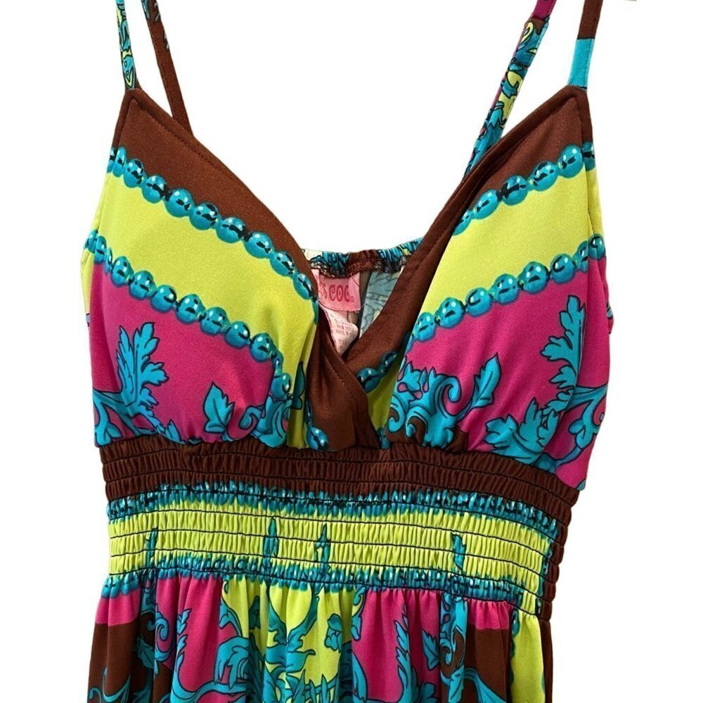 SHE'S COOL Women's Maxi Dress, Size M, Boho, Colors Brown/Pink/Aqua/Lime Green/W - Picture 5 of 8